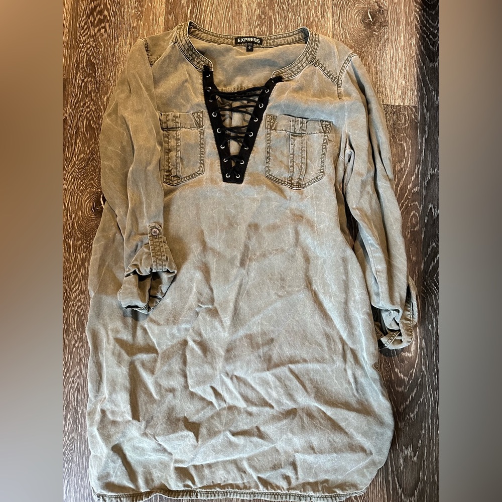 Express laced front long sleeve utility dress size small
